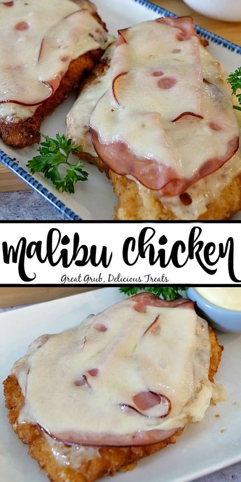 Sizzler Malibu Chicken, Creme De La Crumb Recipes, Malibu Chicken Recipe, Malibu Chicken, Chicken Bundles, Low Carb Maven, Chicken Ham, Breaded Chicken Breast, Fried Chicken Breast