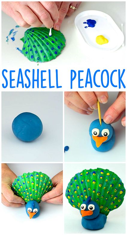 Seashell Peacock Craft for Kids using Playdough - Crafty Morning Seashell Peacock, Peacock Crafts, Crafty Morning, Crafty Kids, Beach Crafts, Seashell Crafts, Childrens Crafts, Shell Crafts, Craft For Kids