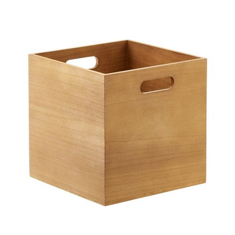 Honey Wooden Storage Cubes with Handles | The Container Store Plates Storage, Wooden Storage Bins, Cubby Ideas, Office Organisation, Cube Storage Bins, Storage Cubes, Storage Cube, Decorative Storage Boxes, Wooden Cubes