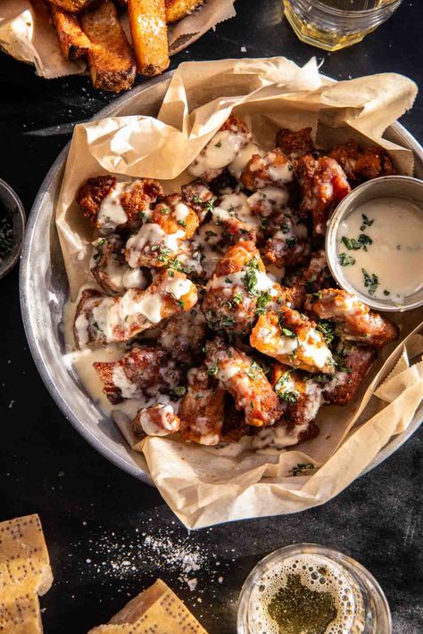 Baked Garlic Parmesan Boneless Wings | halfbakedharvest.com Garlic Parmesan Wings, Half Baked Harvest Recipes, Boneless Wings, Crispy Chicken Wings, Baked Garlic, Harvest Recipes, Half Baked, Half Baked Harvest, Snacks Für Party