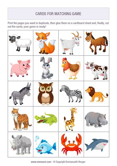 Printable Animal Pictures, Memory Games For Seniors, Printable Matching Game, Animal Matching Game, Free Games For Kids, Memory Games For Kids, Printables Free Kids, Printable Animals, Games Printable