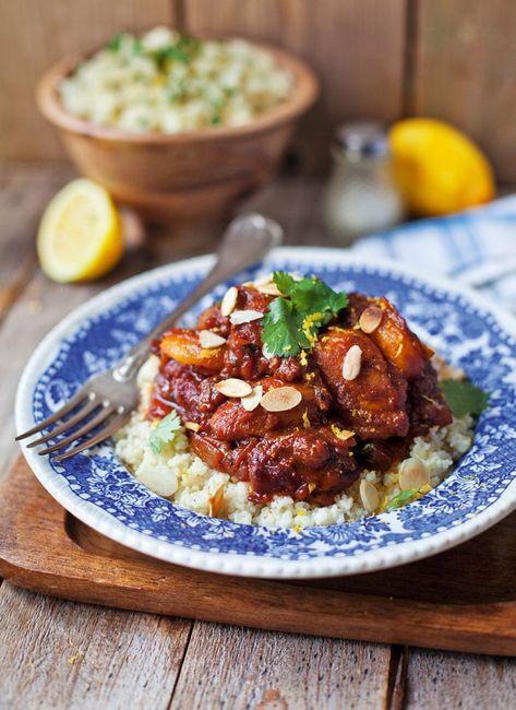 Donal Skehan's straightforward chicken tagine recipe is bursting with spices and fruity flavour – the aromas released as it cooks will have you and Tagine Cooking, Donal Skehan, Chicken Tagine, Tagine Recipes, Almond Chicken, Moroccan Food, Chicken Thigh Recipes, Couscous, Chicken Dishes