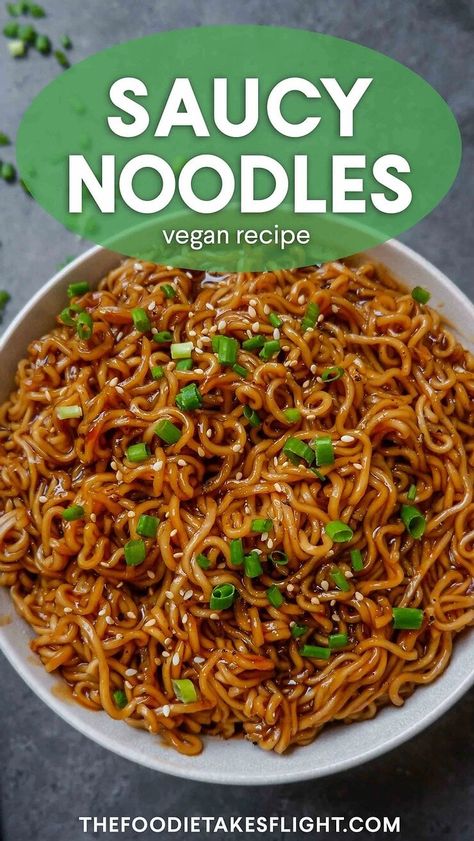 Easy Saucy Ramen Noodles (Vegan Recipe) - The Foodie Takes Flight Saucy Ramen, Easy Ramen Noodle Recipes, Ramen Noodles Recipe, Ramen Recipes Easy, Easy Ramen, Resep Pasta, Cibo Asiatico, Noodle Recipes Easy, Ramen Noodle Recipes