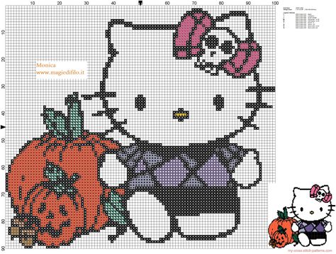 Hello Kitty with pumpkin cross stitch pattern - free cross stitch patterns simple unique alphabets baby Hello Kitty Cross Stitch, Kitty Cross Stitch, Kawaii Stitch, Pumpkin Cross Stitch Patterns, Kawaii Cross Stitch, Pumpkin Cross Stitch, Free Cross Stitch Patterns, Cross Stitch Tutorial, Cat Apparel