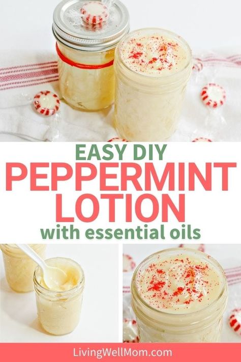 DIY Peppermint Lotion is a festive solution for dry winter skin. With ingredients like coconut oil, shea butter, and essential oils, this recipe is a great all-natural skincare product that you can even make as a gift this Christmas! Winter Lotion Diy Dry Skin, Diy Face Lotion, Homemade Face Lotion, Pampering Ideas, Lotion Diy, Peppermint Lotion, Homemade Salve, Homemade Face Moisturizer, Lotion Bars Diy