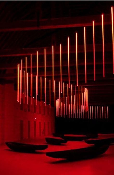 Feature Lights, Red Hotel, Concert Stage Design, Red Space, Dark Space, Red Neon, Red Tone, Red Lights, Tube Light