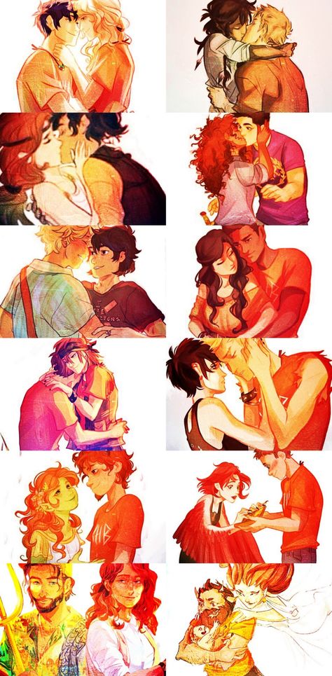 PJO & HoO couples (art by viria) Pjo Viria Art, Percy Jackson Couples Fan Art, Pjo Viria, Viria Percabeth, Percy Jackson Viria, Pjo Fanart The Seven, Pjo Fan Art, Viria Percy Jackson, Pjo Ships