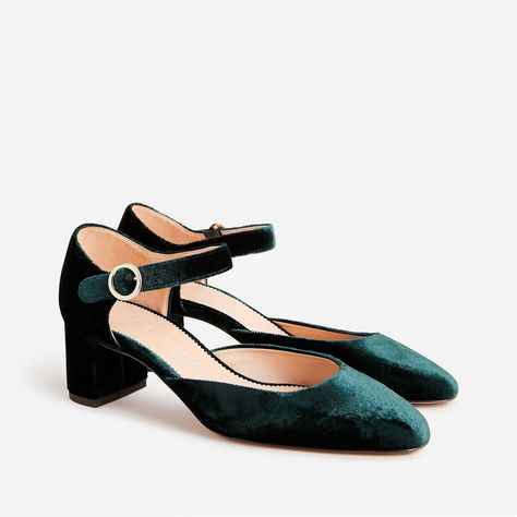 J.Crew: Millie Ankle-strap Heels In Velvet For Women Ankle Strap Block Heel, Ankle Strap Sandals Heels, Ankle Strap Pumps, Peep Toe Heels, Ankle Strap Heels, Party Shoes, Suede Heels, Leather Pumps, Strap Heels