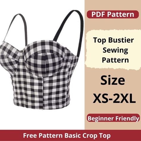 Top-bustier sewing pattern | Sizes XS to 2XL | Instant download | Easy to make pattern | Bra pattern | Corset pattern | Corset pattern Corset Top Pattern Free, Bustier Top Sewing Pattern, Easy Bustier Pattern, Bustier Sewing Pattern, Bustier Sewing, Bustier Top Pattern, Crop Top Sewing, Pattern Corset, Crop Top Sewing Pattern