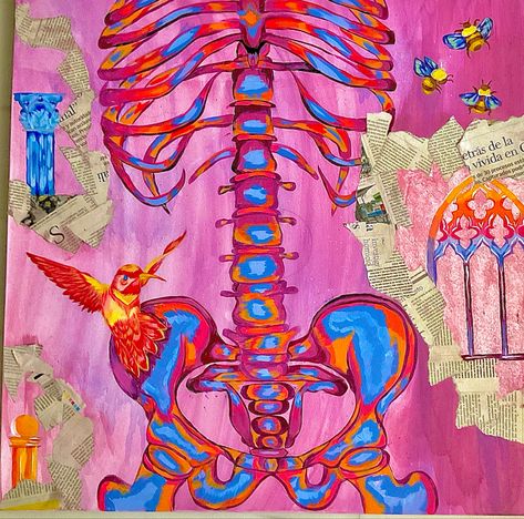 Colorful Skeleton Art, Oil Pastel Skeleton, Skeleton Colorful, Colored Skeleton, Painting Skeleton, Rainbow Skeleton, Skeleton Painting, Skeleton Drawings, Art Major