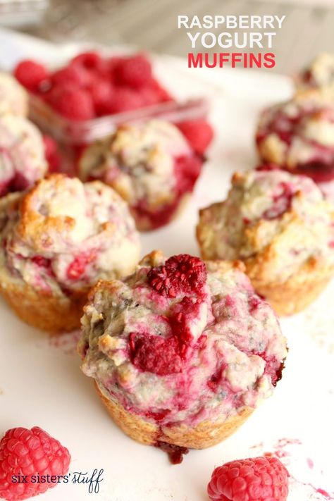 Raspberry Yogurt Muffins | Six Sisters' Stuff Raspberry Yogurt Muffins, Nutella Muffin, Strawberry Granola, Yogurt Muffins, Raspberry Yogurt, Raspberry Muffins, Raspberry Recipes, Yogurt And Granola, Kid Food