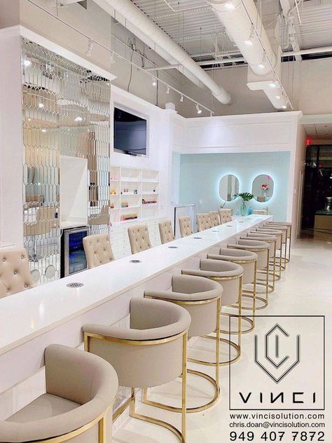 Luxe Nail Salon, Unique Salon Design, Upscale Nail Salon, Nail Beauty Salon Design, Neutral Nail Salon Decor, Nail Salon Inspiration, Luxury Nail Salon Interior Design, Nail Shop Design, Nails Salon Design Ideas