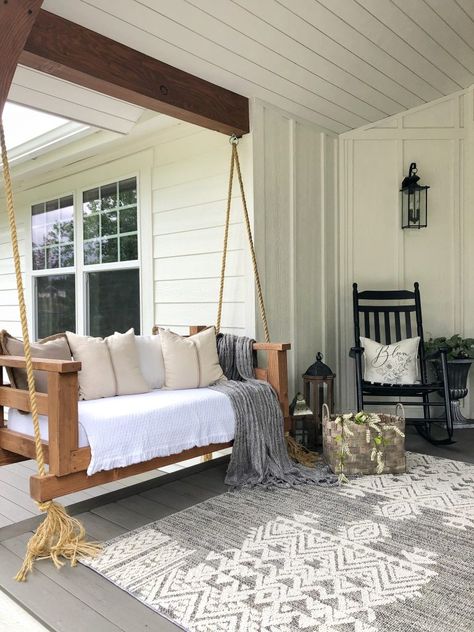 Porch Tattoo, Farmhouse Porch Swings, Diy Porch Swing Bed, Bella Porch, Porch Bed, Diy Porch Swing, Front Porch Swing, Porch Swing Bed, Diy Porch