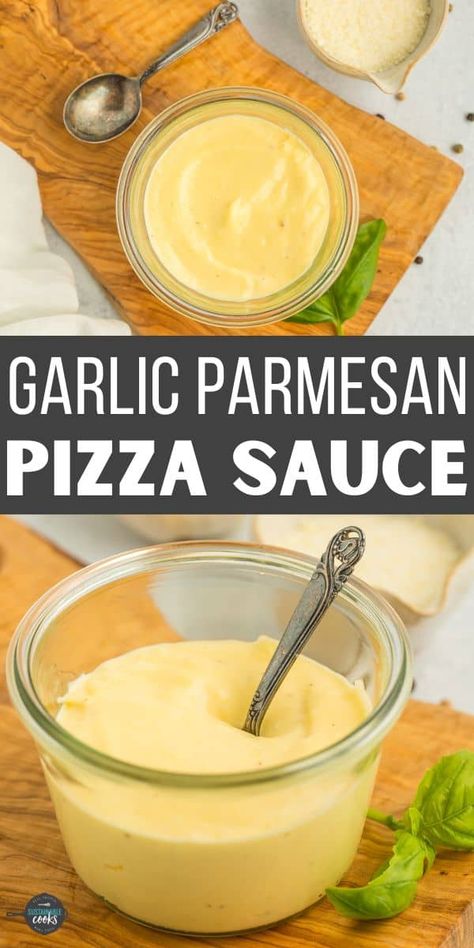 Make the creamiest homemade White Pizza Sauce in under 15 minutes! Packed with lots of flavor, you'll love this garlic parmesan sauce for an at-home pizza night. Roasted Garlic Pizza Sauce, White Pizza With Garlic Sauce, Garlic Butter Dipping Sauce For Pizza, Best Homemade Pizza Toppings, Crockpot Pizza Sauce, Garlic Cream Sauce For Pizza, Garlic Sauce Recipe For Pizza, Pizza Without Red Sauce, Garlic Butter Pizza Sauce