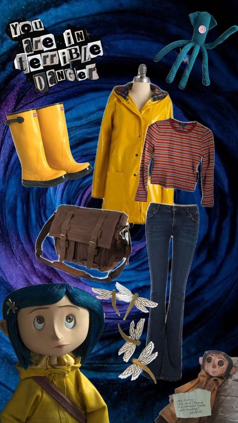 #coraline #coralinemovie #halloween Coraline Pumpkin Ideas, Coraline Outfits From Movie, Coraline Halloween Decorations, Coraline Costume Diy, Diy Coraline Costume, Caroline Costume, Caroline Halloween, Coraline Pumpkin Carving, Coraline Inspired Outfit