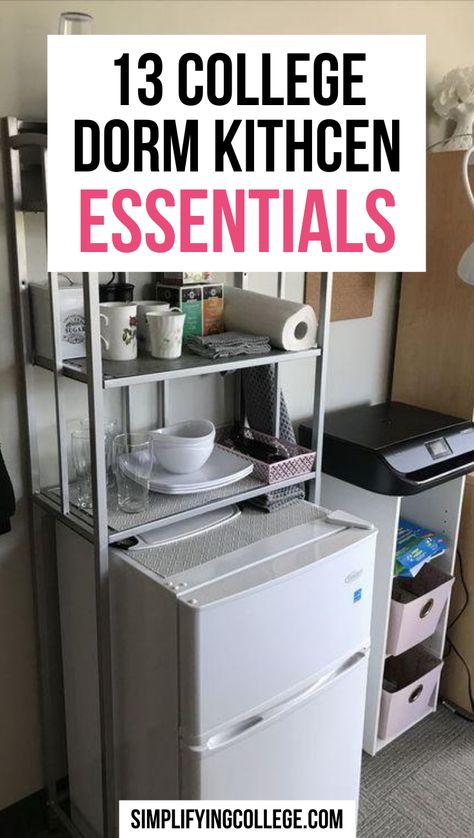 Dorm Kitchen Essentials, College Kitchen Essentials, Dorm Room Cooking, Dorm Cooking, College Dorm Supplies, Dorm Room Kitchen, Essentials For College, Dorm Fridge, College Kitchen