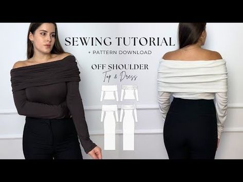 Diy Off Shoulder Top, Fold Over Sweater, Off Shoulder Diy, Top Sewing, Long Midi, Top Sewing Pattern, Fashion Sewing Pattern, Off Shoulder Top, Jersey Knit Fabric