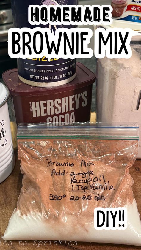 Making homemade brownies has never been easier, thanks to this convenient DIY homemade brownie mix! By prepping the dry ingredients in advance and storing them in a zip-top bag, you can whip up a batch of brownies anytime the craving strikes. How To Make Brownie Mix Taste Homemade, Homemade Brownie Mix In A Jar, Bulk Brownie Mix Recipes, Diy Brownie Mix Recipes, Homemade Brownie Mix Recipe, Diy Brownies, Brownie Mix Recipes, Homemade Brownie Mix, Homemade Brownie