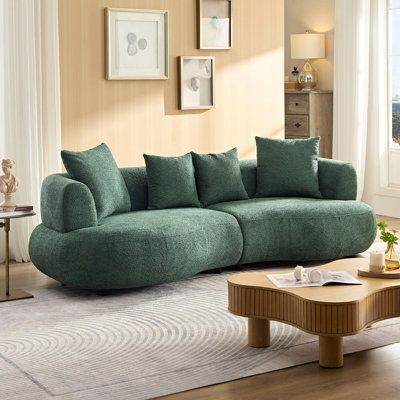 [Comfor Curved Sofa]The replete curved sofa can provide good support for you. Soft and fabric seat provide maximum comfort for your hips, allowing you to immerse yourself in long hour relaxing.Sofa boasts a distinctive curved design,curved elegance meets timeless taste. Wildon Home® Upholstery Colour: Green | Wildon Home® Curved Sofa Couch, Polyester Blend | C112101498_204335351 | Wayfair Canada Small Curved Sectional Sofa, Relaxing Sofa, Sectional Sofa Comfy, Mid Century Modern Sectional, Curved Sectional, Couch Fabric, Comfy Couch, Comfy Sofa, Curved Sofa