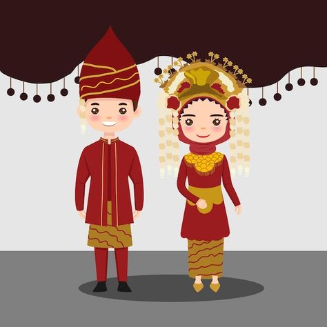 Drawing Cute Couple, Wedding Animation, Design Undangan, Wedding Cartoon, South Kalimantan, Couple Bride And Groom, Gambar Lanskap, Traditional Wedding Dress, Bird Logo Design