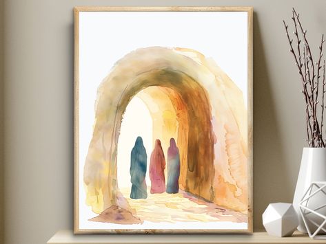 Empty Tomb Painting, Tomb Painting, The Tomb Is Empty, Jesus Tomb, Minimal Watercolor, Bible Prints, Empty Tomb, Jesus Wall Art, Jesus Prints