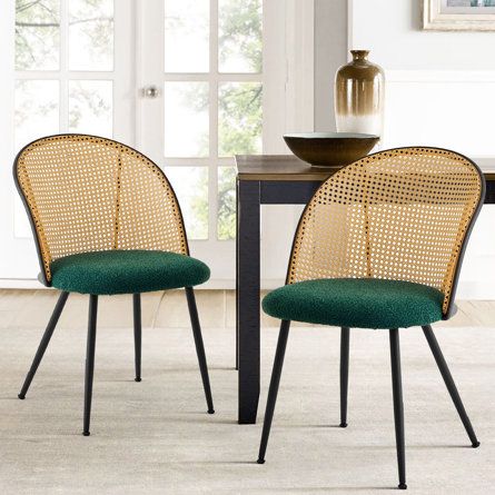 Tropical Dining Chairs, Mustard Kitchen, Modern Kitchen Dining Room, Curved Kitchen, Modern Kitchen Dining, Curved Chair, Boho Tropical, Kitchen Table Chairs, Rattan Chairs