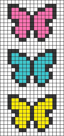 Easy Pixel Art Small Butterfly, Butterfly Pixel Art Easy, Pixel Art Pattern Butterfly, Pixel Pictures Easy, Pixel Art Paper Sheet, Small Minecraft Pixel Art, Small Butterfly Pixel Art, Spring Perler Bead Patterns, Square Drawing Pattern