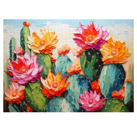 PRICES MAY VARY. 【WHAT'S INSIDE】: Cactus puzzles for adults 1000 pieces comes with exquisite box and high-resolution poster. And the poster can as a reference for puzzles. Finshed size: 27.5*19.7in/(70*50cm). 【VIBRANT THREE-DIMENSIONAL HAND-PAINTED DESIGN】: Immerse yourself in the beauty of this Colorful Cactus jigsaw puzzles 1000 pieces, featuring a stunning hand painted three-dimensional cactus garden. With its unique blend of artistry and depth, this puzzle provides a visual feast for puzzle Puzzle Painting, Dimensional Painting, Cactus Home Decor, Arizona Art, Flower Garden Art, Colorful Cactus, Canvas Art Painting Acrylic, Art Puzzle, Puzzles For Adults