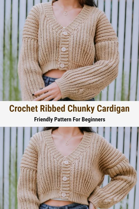 3 Crochet Cardigans For Ladies - Crochet Kingdom V Neck Crochet Cardigan, Crochet Cardigan Chunky Yarn, Bulky Yarn Crochet Sweater, Super Bulky Yarn Patterns Crochet, Bulky Yarn Patterns, Bulky Yarn Crochet, Diy Crochet Sweater, Crochet Sweater Vest, Bookmark Pattern