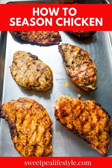 Seasoned chicken breasts on a sheet pan after being grilled Best Seasoning For Chicken, Seasoning Chicken Breast, How To Season Chicken, Easy Chicken Seasoning, Best Chicken Seasoning, Best Chicken Breast, Perfect Chicken Breast, Chicken Seasoning Recipes, Seasoning Chicken