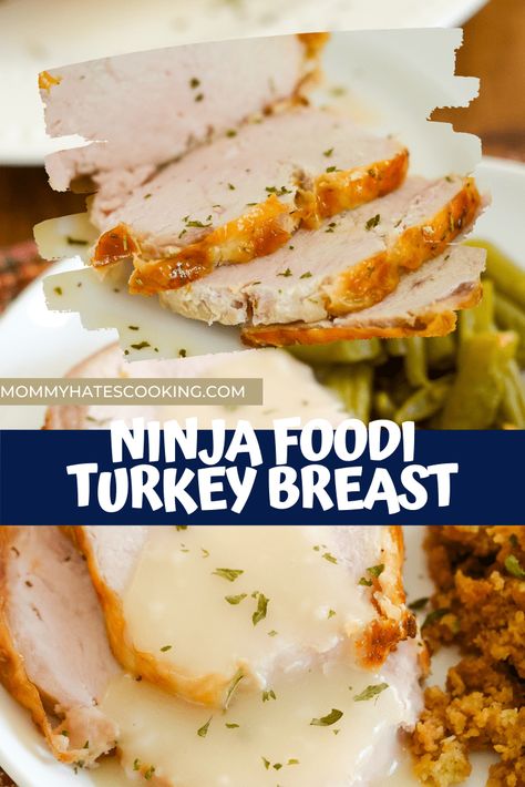 Ninja Foodi Turkey Breast (Air Fryer) Turkey Breast Air Fryer, Ninja Foodi Turkey Breast, Ninja Foodi Turkey, Air Fryer Turkey Breast, Air Fryer Turkey, Ninja Cooking System, Ninja Cooking System Recipes, Turkey Breast Recipe, Ninja Recipes