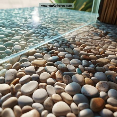 Pebble Shower Floor Pros and Cons— Is It The Right Choice For Your Bathroom? - Amanda Katherine River Stone Shower Floor Bathroom Ideas, Stone Shower Floor Rocks, Bathroom Shower Stone Floor, River Rock Shower Floor Ideas, Bathroom Pebble Floor, Waterproof Bathroom Flooring Ideas, Stone Floor Shower Ideas, Rock Floor Bathroom, Pebble Shower Floor River Rocks