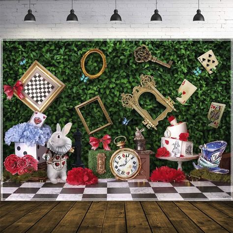 Faster shipping. Better service Tea Party Photography, Photo Tapestry, Diy Frühling, Backdrops Kids, Rabbit Photos, Cake Smash Backdrop, Fairy Tales For Kids, Alice In Wonderland Tea Party, Party Photography