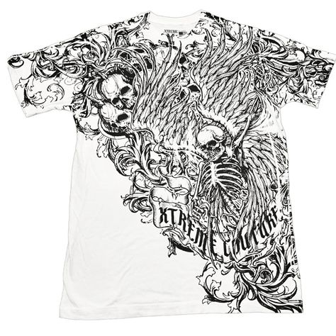 Affliction Design, 2000s Affliction, White Affliction Shirt, Affliction Shirts, Affliction Shirt, Affliction Long Sleeve, T-shirt Display, Baggy Outfit Ideas, Slay Outfits