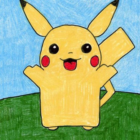 Draw Pikachu, Pikachu Coloring Page, معرض فني, Pikachu Drawing, Seni Pastel, Pikachu Art, Easy Drawing Tutorial, Art Projects For Kids, Easy Drawings For Kids