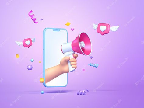 Premium Photo | Post information alert from hand with megaphone or loudspeaker on a phone with like pin 3d render Vespa Illustration, Shopping Clipart, Friendship Quotes Images, Foto 3d, Retouching Photoshop, Vector Art Design, Emoji Images, Image 3d, 3d Icons