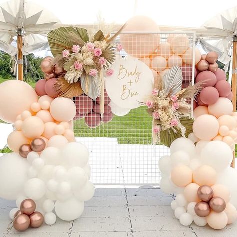 PRICES MAY VARY. All-in-one garland kit includes: You will get 47 pieces matte white latex balloons (20 x 5in + 20 x 10in + 5 x 12in + 2 x 18in), 25 pieces gream peach latex balloons (5 x 5in + 20 x 10in), 52 pieces apricot balloons (20 x 5in + 20 x 10in + 10 x 12in + 2 x 18in), 20 pieces 10 inch chrome champagne latex balloons. A roll balloon adhesive dot + a roll balloon decorating chain + 1 piece balloon hook, total of 147 pieces. Easy to assemble: Balloons ship flat and will require inflatio Peach Balloon Arch, Baby Shower Balloon Arch, Shower Bar, Deco Ballon, Birthday Party Balloons, 1st Birthday Balloons, Birthday Party Balloon, Custom Balloons, Boho Wedding Decorations