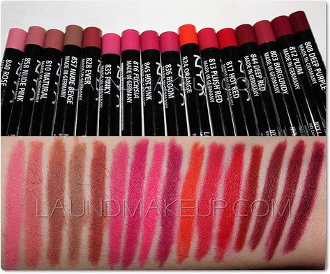 NYX  lip liners Nyx Swatches, Nyx Lip Pencil, Nyx Slim Lip Pencil, Nyx Lip Liner, Lip Pencil Colors, Nyx Lip, Nyx Lipstick, Gloss À Lèvres, Nyx Makeup