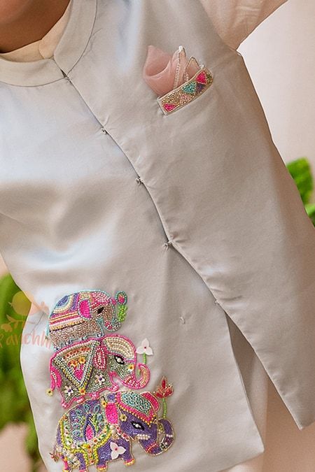 Embroidered Silk Bundi Embroidered Elephant, Gents Kurta Design, Kids Party Wear, Gents Kurta, Kids Fashion Dress, Kids Designer Dresses, Embroidered Blouse Designs, Fancy Blouse Designs, Fancy Blouses