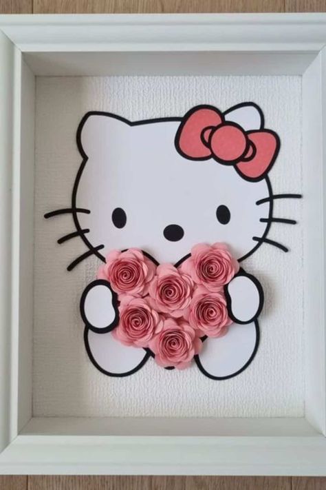 Hello Kitty fans, brace yourselves! I've uncovered 7 mind-blowing DIY projects that will blow those overpriced Hello Kitty merch out of the water. Get ready to be amazed (and save a ton of money) with these ingenious crafts you won't believe you can make at home. Birthday Wall Decor, Shadow Box Memory, Rose Shadow, Diy Hello Kitty, Shadow Box Gifts, Kid Decor, Hello Kitty Imagenes, Silhouette Cameo 4, Hello Kitty Gifts