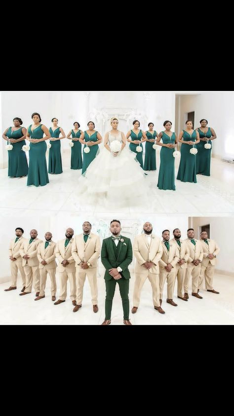 Wedding Themes For August, Parents Of The Groom Attire, Bridesmaids Photoshoot, Emerald Green Wedding Theme, Bridesmaid Color, Pose Pengantin, Posing For Pictures, Green Wedding Suit, Green Themed Wedding