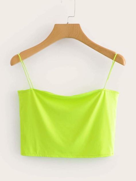 Shein Neon Lime Solid Cami Top Ironic Shirts, Cami Outfit, Casual Skirt Outfits, Tube Tops, Boho Kimono, Women Tank Tops, Crop Top Outfits, Top Cropped, Shein Style