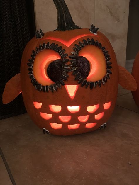 Pumpkin Owl Carving, Pumpkin Carving Ideas Animals, Halloween Pumpkin Carving Ideas Creative, Owl Pumpkin Decorating, Owl Pumpkin Carving Ideas, Vyrezavane Dyne, Owl Pumpkin Carving, Alien Pumpkin, Pumpkin Owl