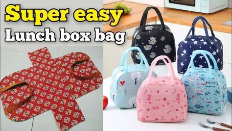 Lunch Box Bag Pattern, Lunch Box Sewing Pattern, Lunch Bag Pattern, Box Bag Pattern, Lunch Box Pattern, Lunch Bag Tutorials, Lunch Bags Pattern, Diy Lunch Bag, Box Bag Tutorial