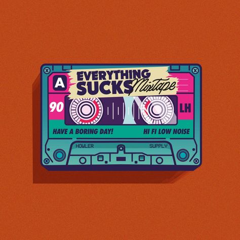 Mixtape Graphic Design, Mixtape Illustration, Playlist Illustration, 90s Playlist, Everything Sucks, Package Ideas, Mixtape Cover, Tshirt Printing, Tshirt Printing Design