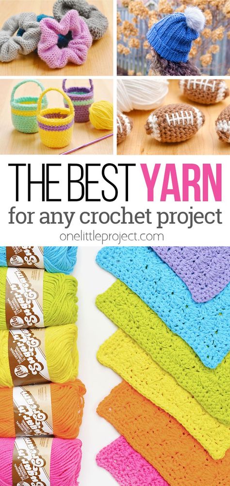 Looking for the best yarn for your next crochet project? Check out our comprehensive buying guide for yarn for crochet! Discover the best types, thicknesses, and materials for every project, whether you're making dishcloths, scrunchies, hats or clothing. Our guide will help you choose the perfect yarn for durability, ease of use, and beautiful results. Best Yarns For Crochet, Crochet With Wool Yarn, How To Price Crochet Items To Sell, Acrylic Yarn Projects, Best Yarn For Crochet, Polyester Yarn Crochet, Selling Crochet Items, Different Types Of Yarn, Bernat Softee Chunky