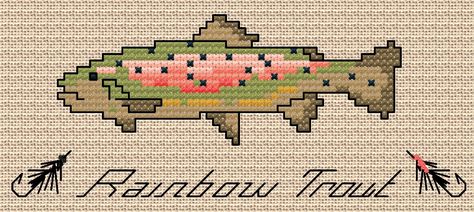 Rainbow Trout Cross Stitch Pattern, Salmon Cross Stitch, Cross Stitch Fish Pattern, Fish Cross Stitch Patterns, Trout Pattern, Fish Cross Stitch, Knitting Embroidery, Seed Bead Projects, Cross Stitch Pillow