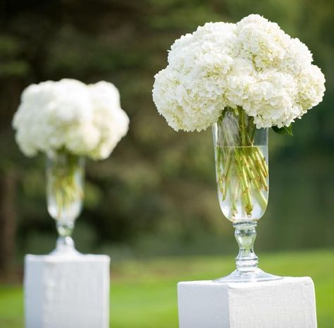 Ceremony Flowers Outdoor Wedding Altars, Country Wedding Ceremony, Ceremony Arrangement, Blue Centerpieces, Aisle Flowers, Wedding Altars, Ceremony Flowers, White Hydrangea, Photos Wedding