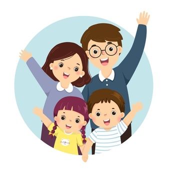 Premium Vector | Illustration cartoon of a portrait of four members happy family raising up hands. parents with kids. 가족 일러스트, Foto Cartoon, Family Vector, Family Drawing, Summer Camps For Kids, 사진 촬영 포즈, Kids Vector, Portrait Cartoon, Family Cartoon