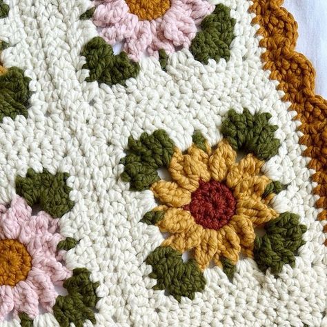 Caroline Langford - Floral Fiber Artist on Instagram: "Thank you for all of the love for this blanket! 🥰 Dreaming up projects using my square designs has been so much fun. I’ve heard from many of you that you plan to make this blanket and I can’t wait to see all of your projects! I just ordered the yarn to make another one with blue and seafoam flowers for a friend of mine who is expecting a baby boy 🤩  The square pattern + details to make this floral baby blanket are in my “Forever Flower Granny Square + Seaming Techniques Tutorial” 🌸  Love always, Caroline  #thehappyhomecollective #floralweaving #foreverflowers #flowerweaving #etsyshop #crochetersofinstagram #floralgrannysquare #flowercrochet #ihavethisthingwithflowers #crochettutorial #crochetpattern #crochetinspiration #craftinspira Crochet Granny Square Flower Blanket, Granny Square Crochet Flower Pattern, Crochet Floral Pattern, Beautiful Granny Squares, Granny Square Flower Crochet Pattern, Granny Square Flower Blanket, Large Flower Granny Square, Granny Square With Flower, Crochet Granny Square Ideas